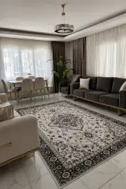 Kaymaz Tabanlı Yıkanabilir Siyah Vintage Salon Halısı 4675 4675 80x200cm 3