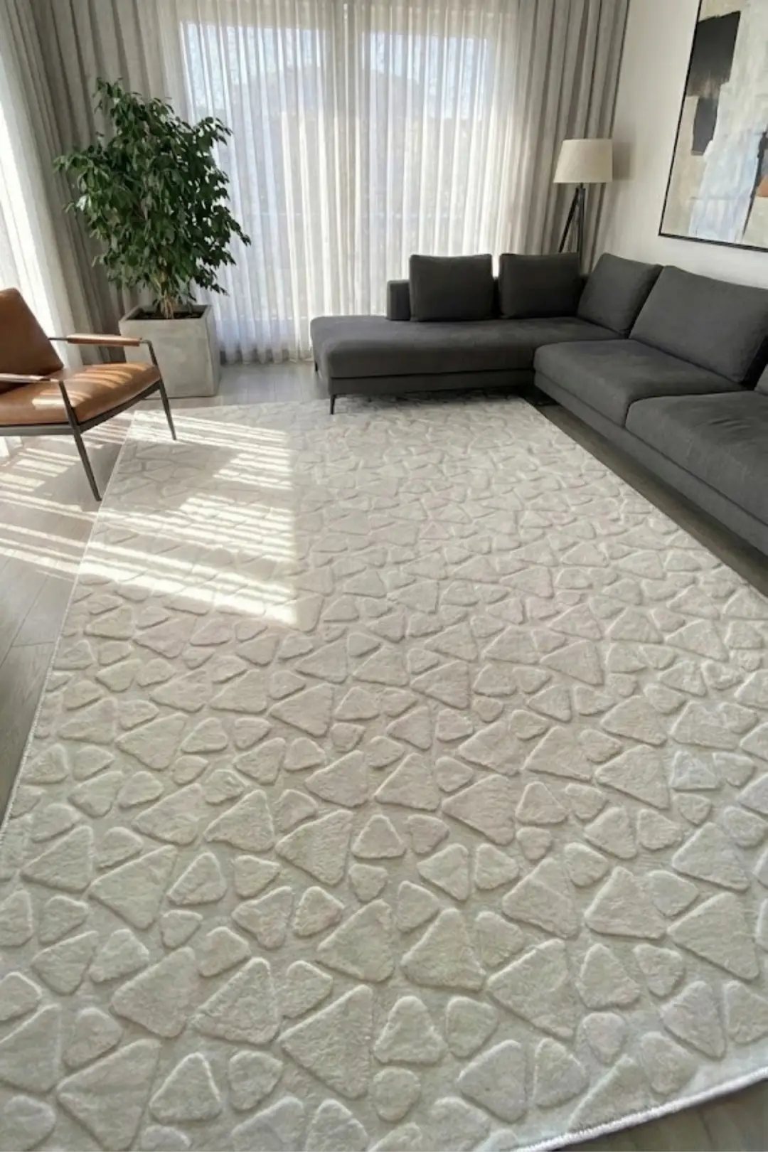 Kaymaz Taban Yıkanabilir KLM Taş Peluş Beyaz Halı Saçaksız 80x200cm