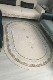 Kaymaz Tabanlı Yıkanabilir Oval Zümre Gold Halı 80x200cm 2