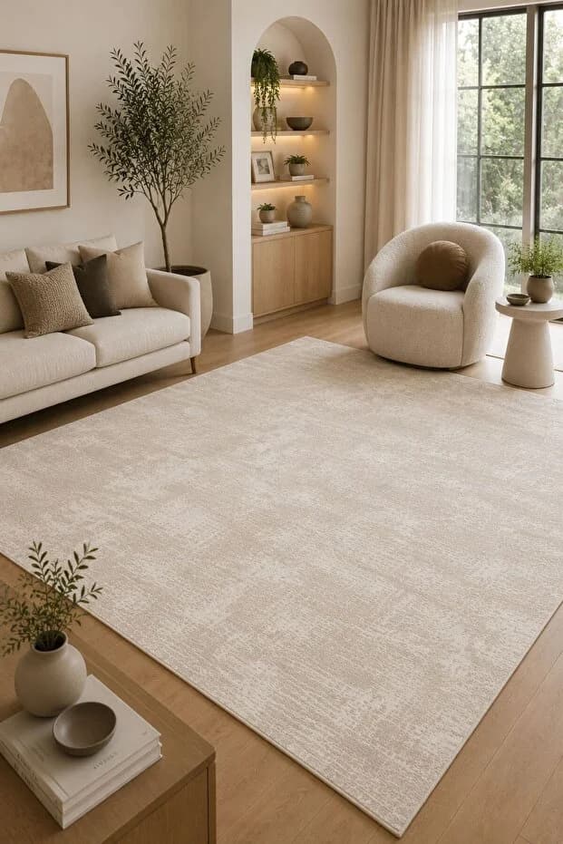 Kaymaz Tabanlı Yıkanabilir Bej Salon Halısı 4545 80x200cm