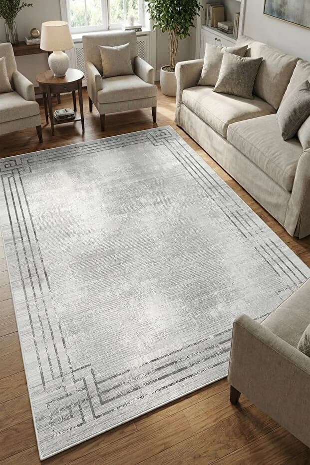 Kaymaz Tabanlı Yıkanabilir Gri Salon Halısı 1167 80x200cm