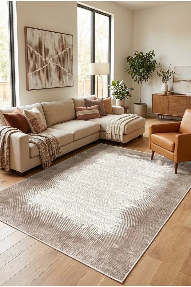 Kaymaz Tabanlı Yıkanabilir Kahverengi Salon Halısı 1476 80x200cm